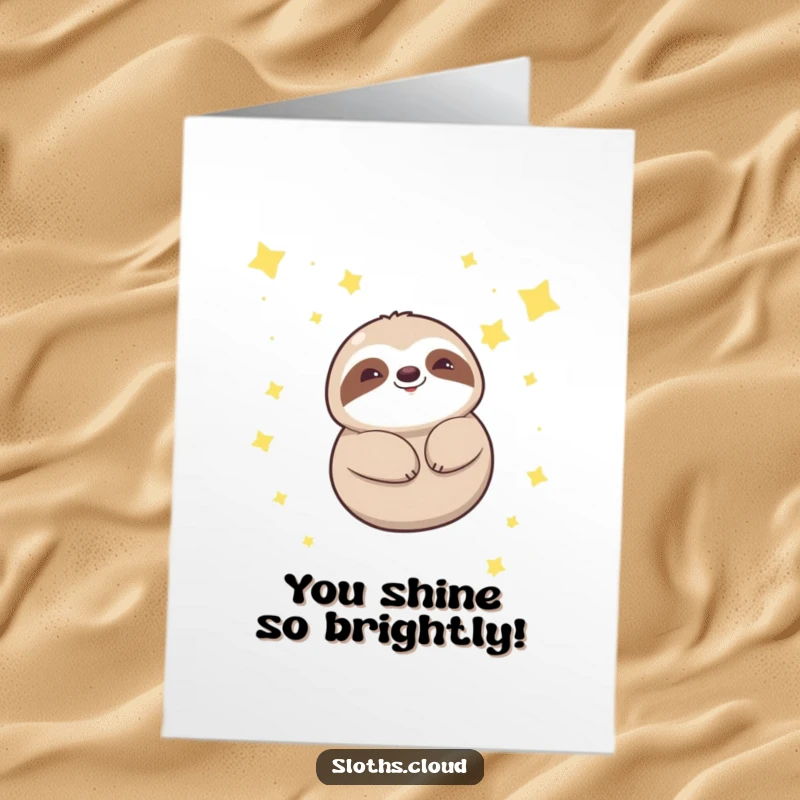 Funny free printable congratulations card: Adorable kawaii sloth smiling peacefully while floating in space amidst countless twinkling stars.