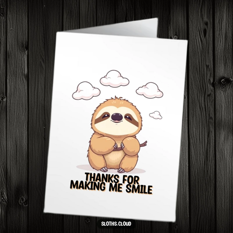 Funny Free Printable Thank You Card: A sloth smiles gently while watching clouds, sending peaceful thanks.