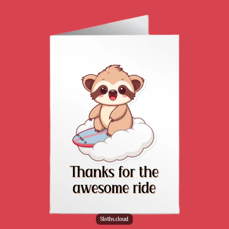 Free Printable Thank You Card: Kawaii Sloth Cloud Surfing, Grateful Downloadable Gift
