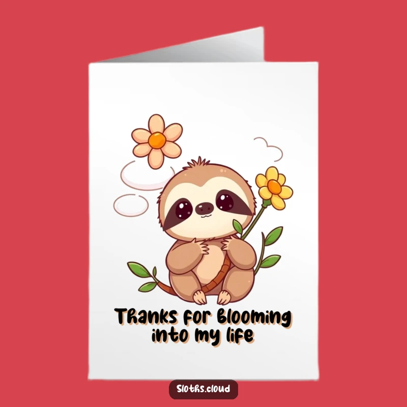 Free Printable Thank You Card: Surprised Sloth Flower Bloom Funny Downloadable Gift