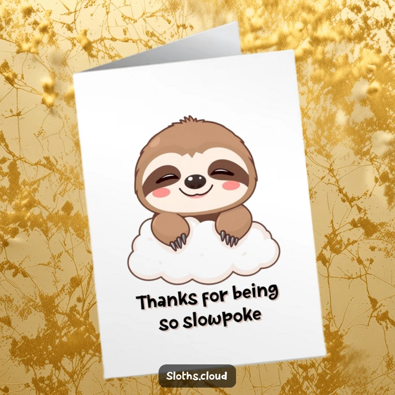 Funny Free Printable Thank You Card: A cute sloth with a sleepy grin peeking over a fluffy cloud.