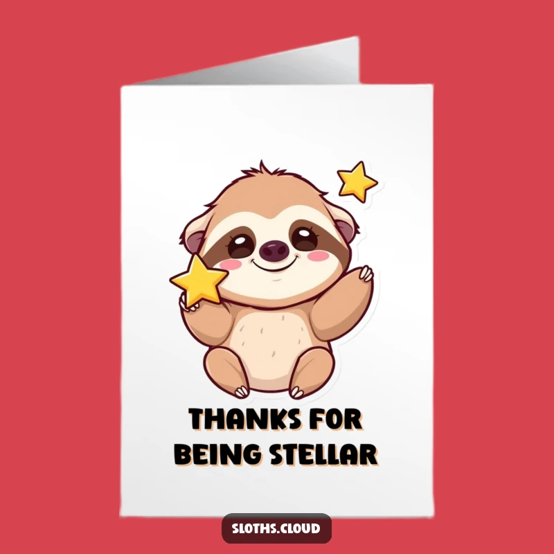 Free Printable Thank You Card: Kawaii Sloth Tosses Star Thanks!