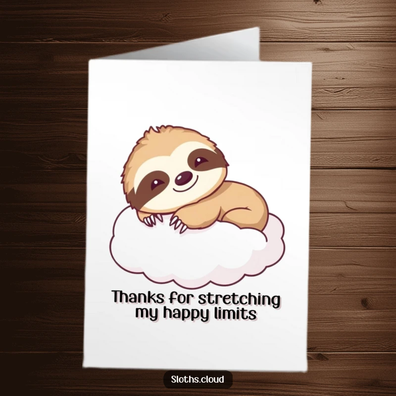 Free Printable Thank You Card: A smiling sloth stretches lazily on a fluffy cloud, a relaxed way to say thanks, printable art.
