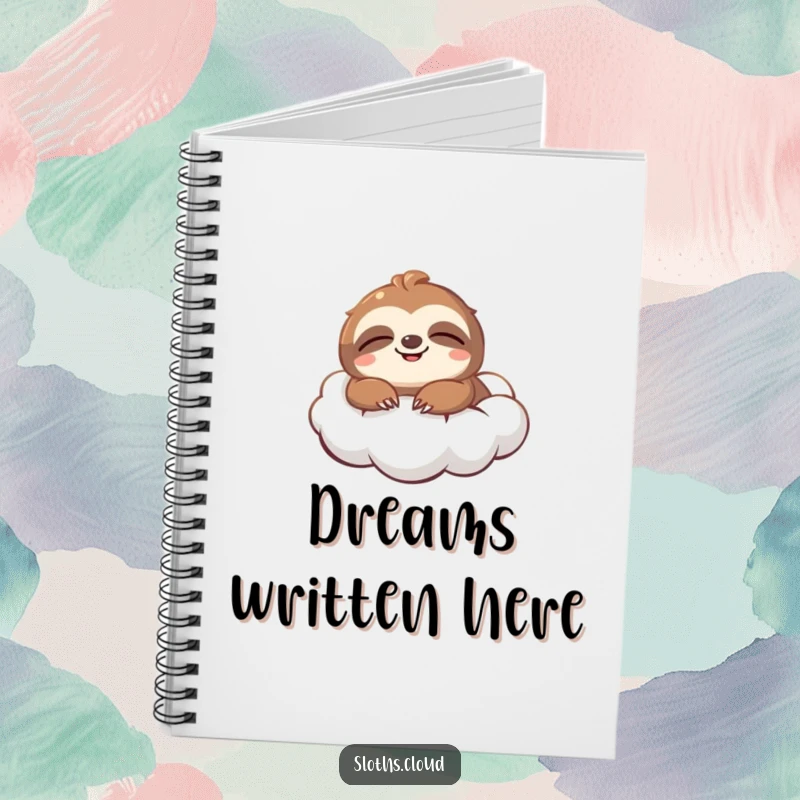 Funny Notebook: A smiling sloth floats blissfully on a fluffy cloud, perfect for jotting down notes with humorous, calm inspiration.