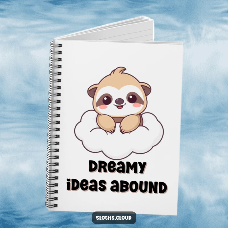 Funny notebook with a kawaii sloth smiling on a cloud, great funny gift for note-takers.