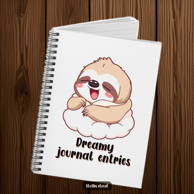 Funny notebook with a yawning sloth wrapped in a cloud blanket, ideal funny gift for note-takers.