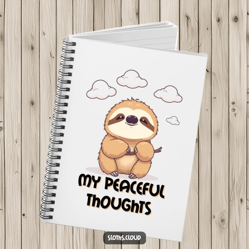 Funny notebook with a sloth sporting a gentle smile, watching clouds drift by, perfect for jotting down notes with a humorous theme.