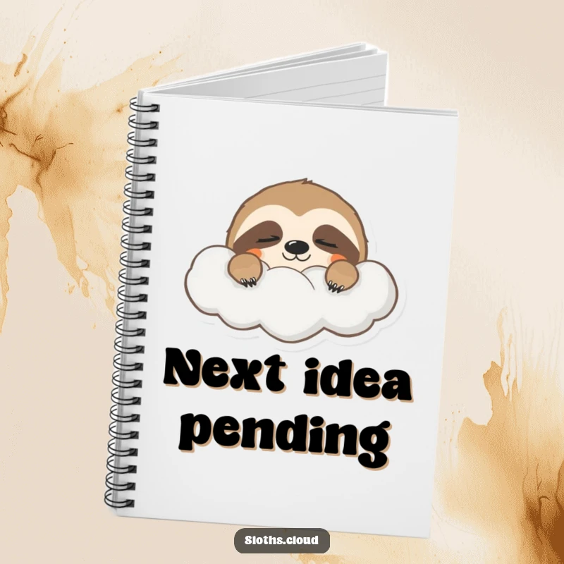 Funny notebook cover featuring a sleepy sloth peeking from behind a cloud, perfect for capturing gentle thoughts and dreams.