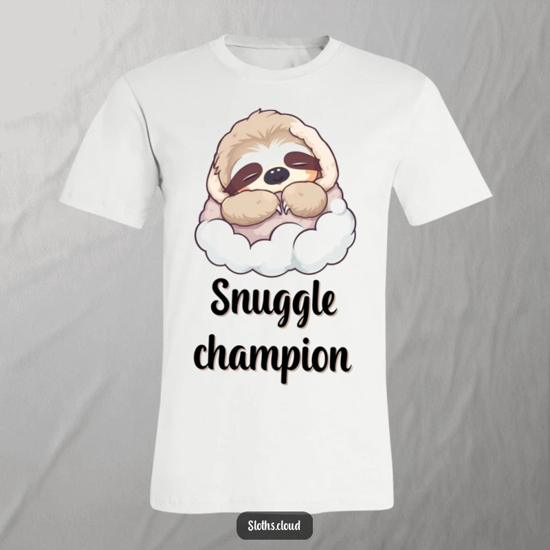 Funny T-Shirt: A sloth is sound asleep, wrapped in a fluffy cloud blanket, showcasing pure, humorous comfort and relaxation.